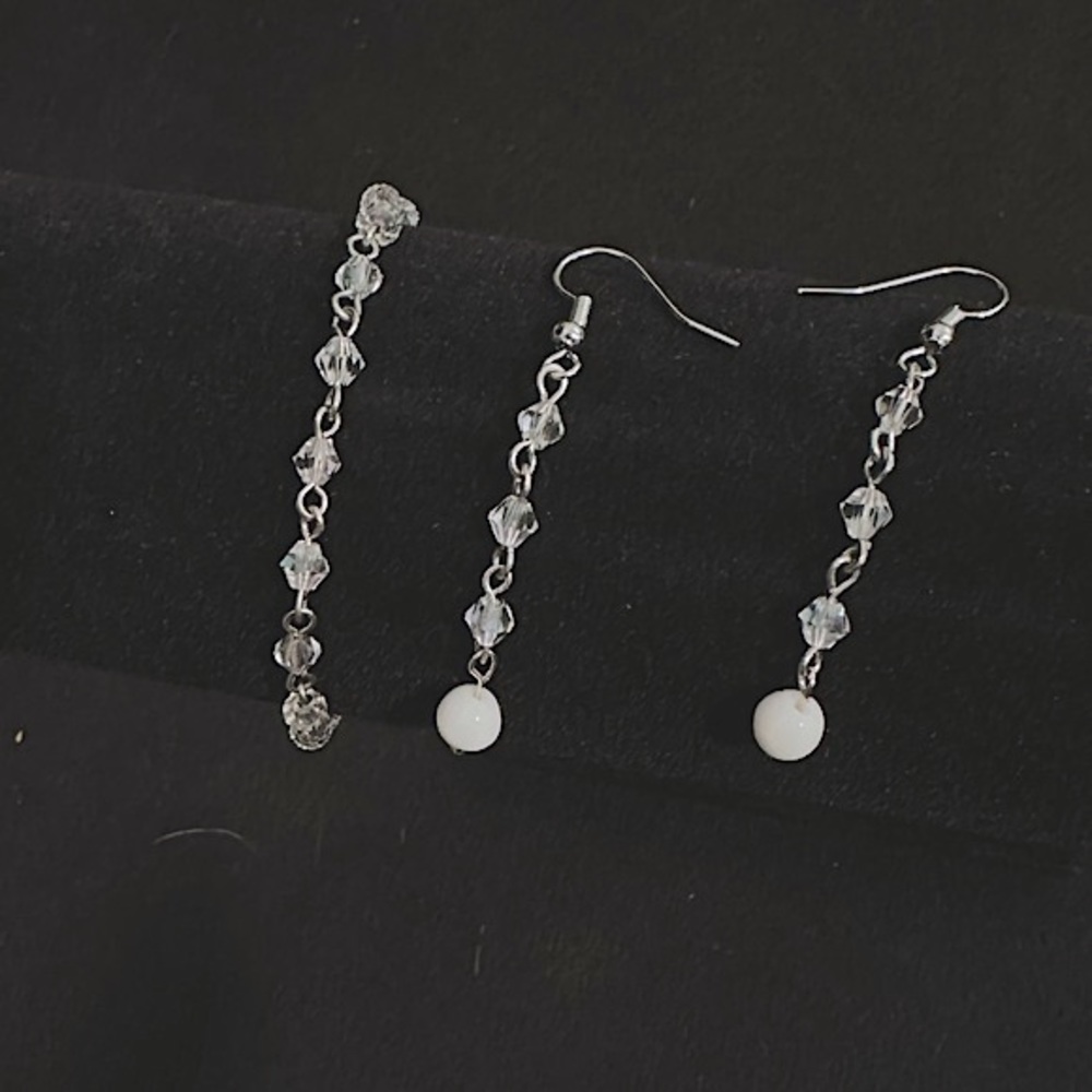 🆕Dainty 2pc Silver Crystal Set: Crystal Bracelet+Dangle Drop Crystals Earrings